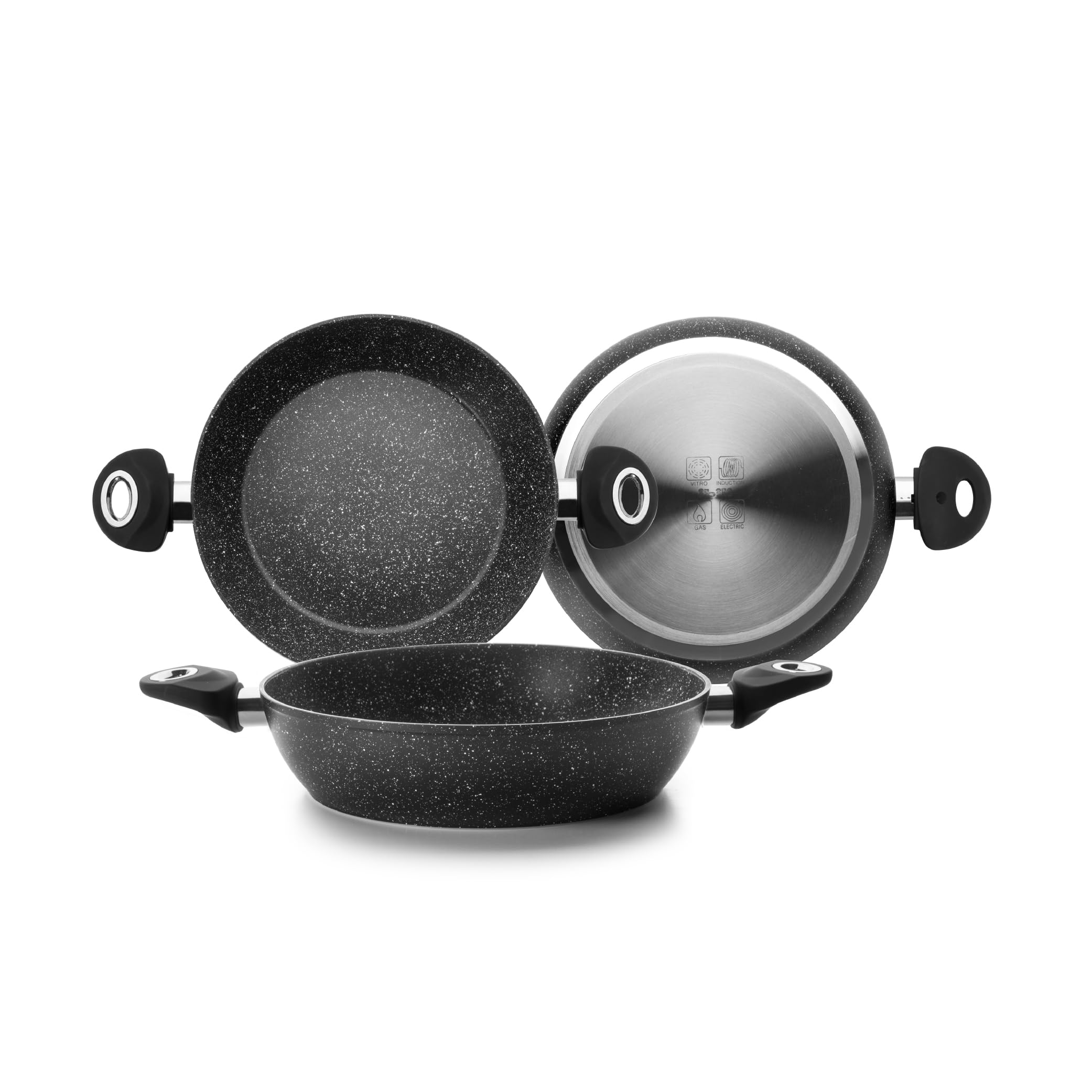 IBILI Natura Deep Frying Pan with 2 Handles, 28 cm, Aluminium, Stone-Style Non-Stick Coating, Suitable for Induction Hobs