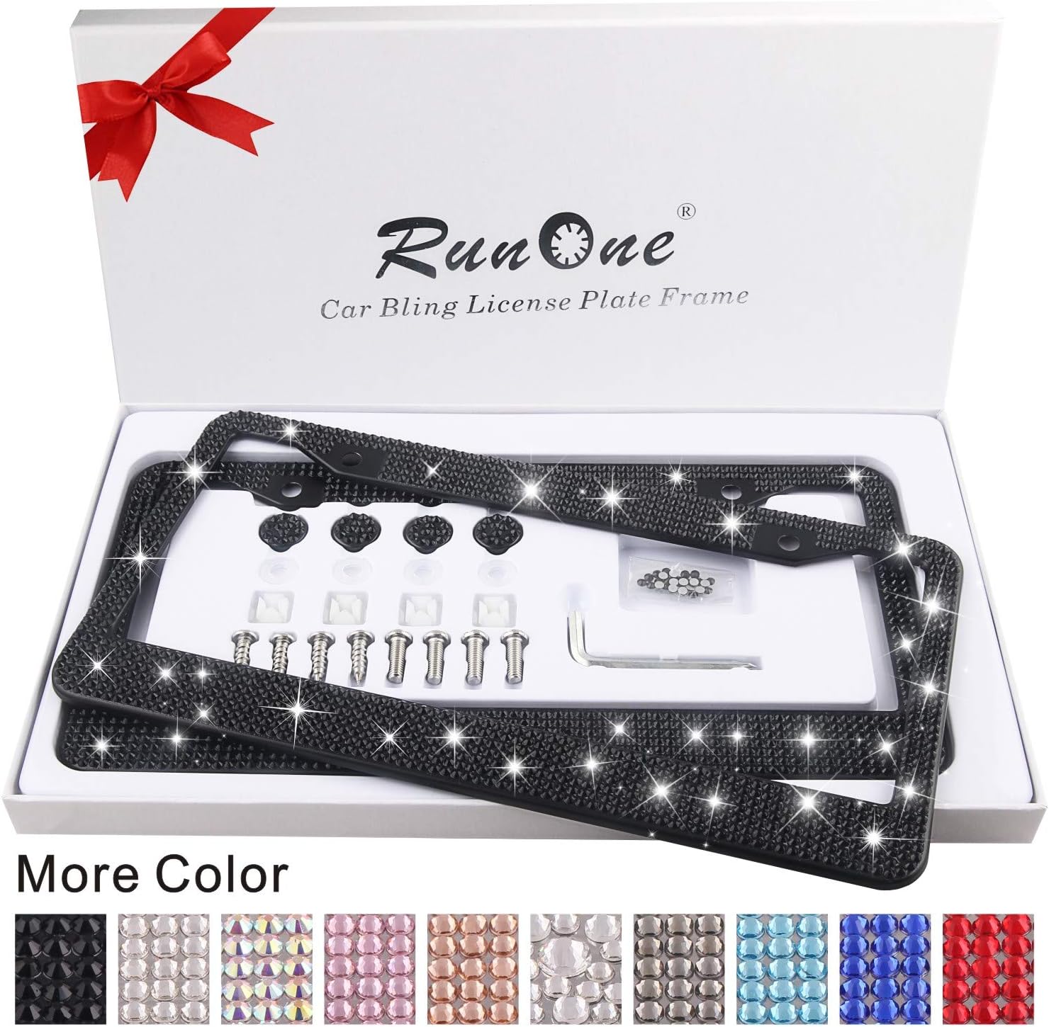 Black Rhinestone License Plate Frame,2 Pack Luxury Black Diamond License Plate Frames for Women,Sparkling Crystal Licenses Plate Frame Black Bling Glitter Screws & Installation Tool Set (Black)