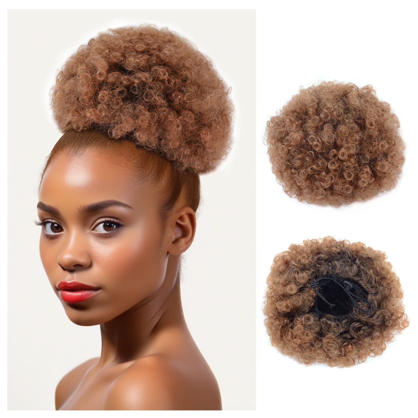 Afro Puff Drawstring Ponytail with Two Clips for Black Women Synthetic Curly Ponytail Bun Extension Hairpieces Updo Hair Extensions (Large, T1B/30#) — image 1