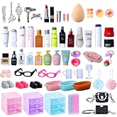 76pcs Mini Dollhouse Accessories Bathroom Cosmetic Set,Jewelry Storage Case | Dollhouse Accessories Towel Toothbrush Shampoo Toiletries Set,Mini Doll House Accessories Perfume Backpack,Girl Micro Scene