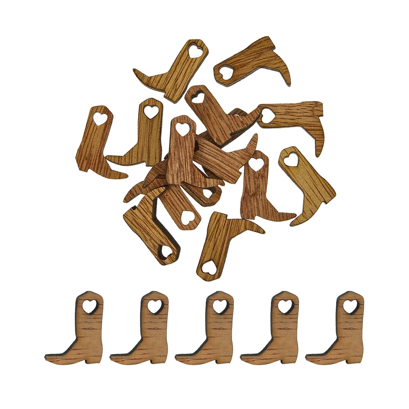 Photo 1 of 100pcs Mini Cowboy Boots Wood DIY Crafts Cutouts Wooden Cowboy Boots Shaped Embellishments Slices Wood Tags for Wedding Birthday St. Patrick's Day Party Decorations