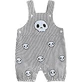 Xnqiwq Newborn Baby Boy Girl Halloween Outfit Skull/Bat/Pumpkin Romper Bib Overalls Suspender Striped Jumpsuit Clothes