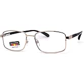 Mens Classic Metal Rectangular Spring Hinge 3-Focal Progressive Reading Glasses