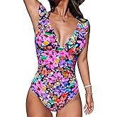 CUPSHE Women's Ruffled One Piece Swimsuit V Neck Lace Up