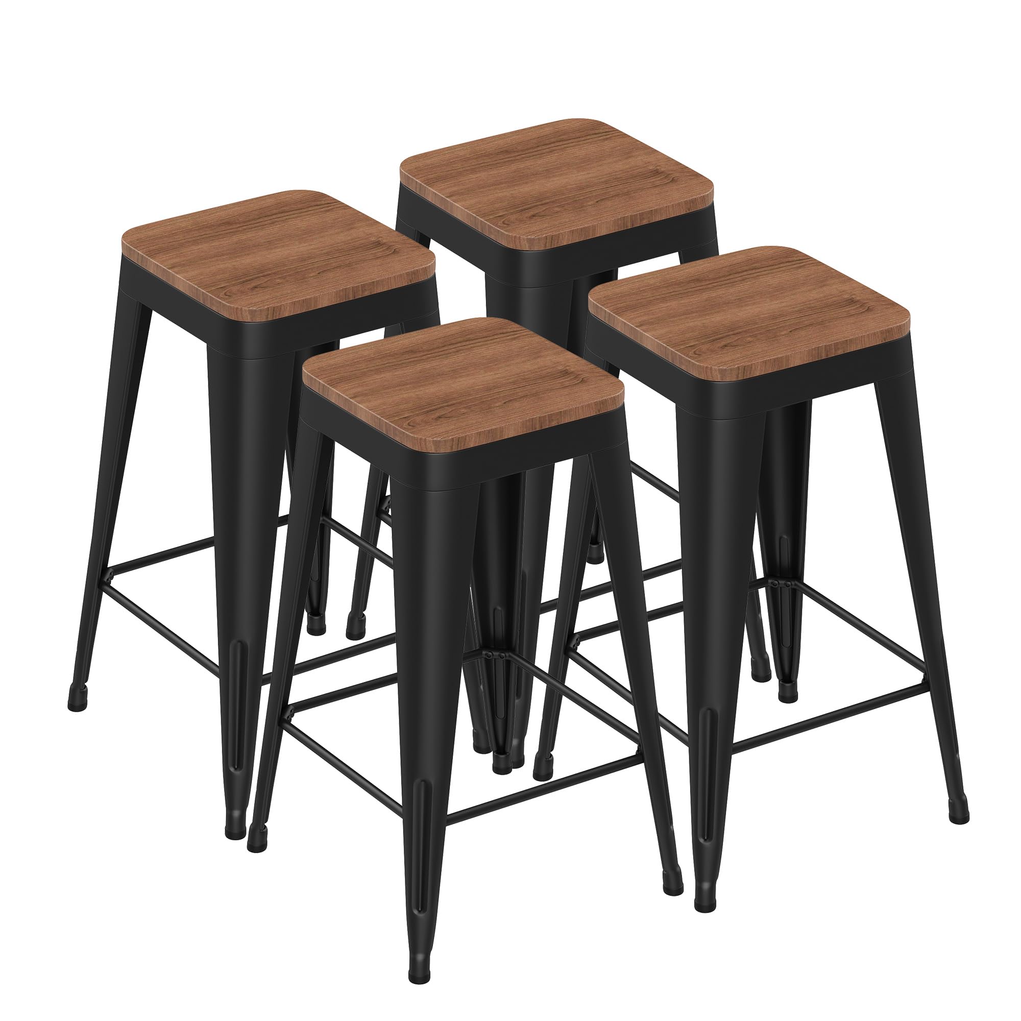 SHINEBOOM Barstools Set of 4 Black Metal Bar Stools