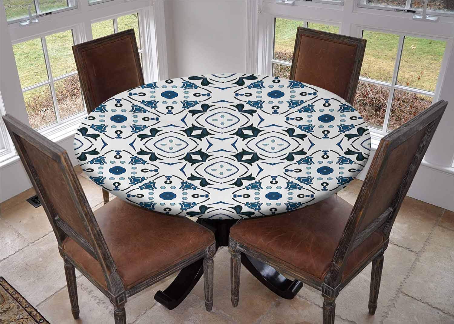 Round table cover with elastic edges,Petals and Octagon Forms Royal