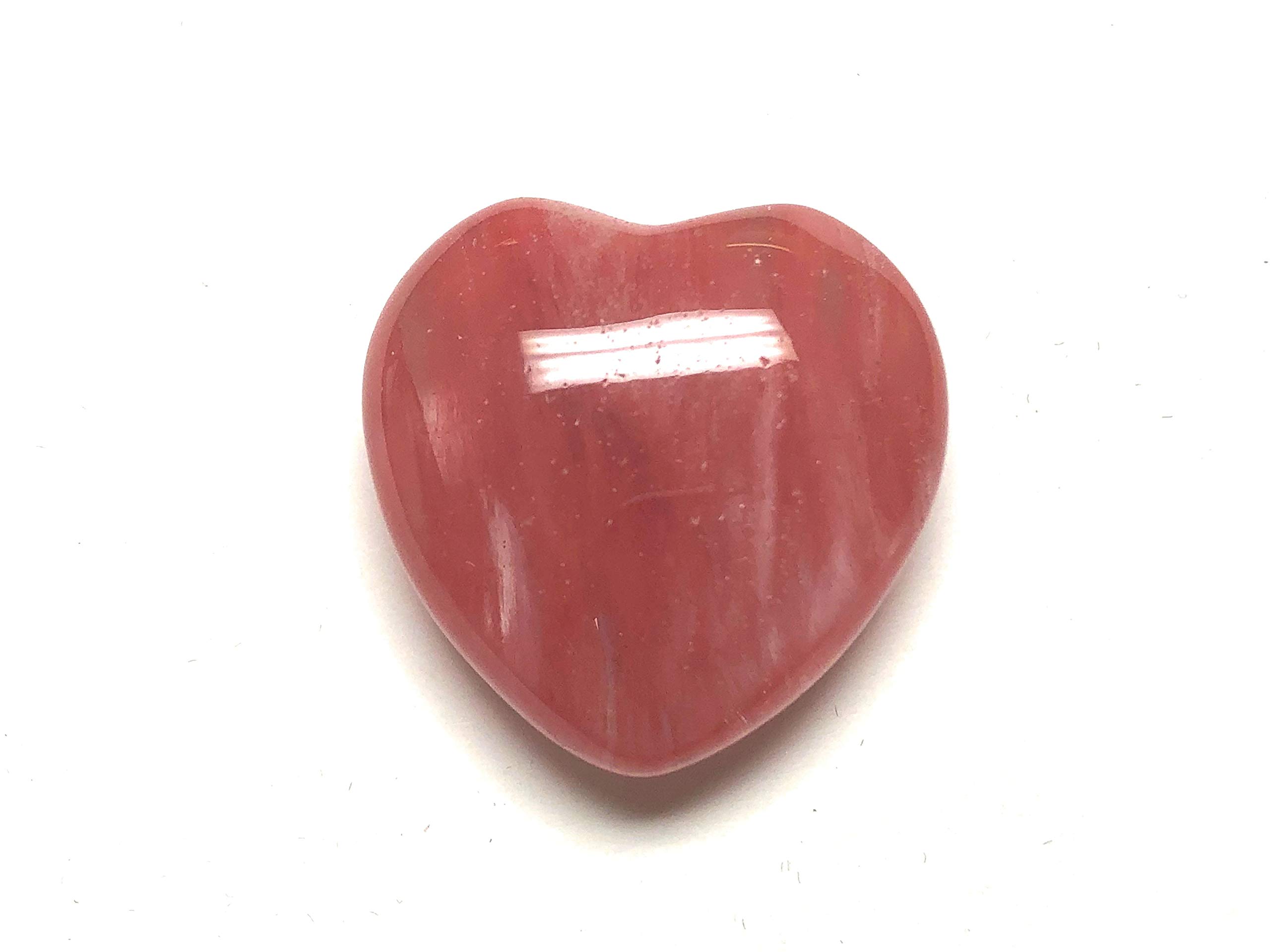 Zentron Crystal Collection: 30MM Cherry Quartz Puff Heart All Natural Polished Pocket Gemstone Crystal with Velvet Pouch
