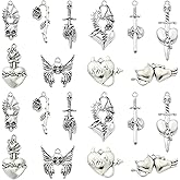 LiQunSweet 50 Pcs 10 Styles Gothic Charms Heart Wing Rose Butterfly Charms for Jewelry Making DIY Keychain Bulk Craft