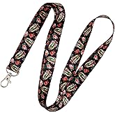 Needzo Our Lady of Guadalupe Neck Lanyard, Black Keychain with Pink Rose Floral Design, 22.5 Inches
