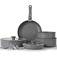 Vkoocy Non Stick Pot and Pan Set with Removable Handle, Ceramic Cookware Set Detachable Handle, Induction Kitchen Camping Stackable Pots Pans, Dishwasher/Oven Safe, Grey