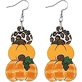 Handmade Thanksgiving Pumpkin Dwarf Double-sided Wooden Dangle Earrings Colorful Lightweight Flower Pumpkin Pie Coffee Cup Triple Hanging Earrings for Women Thanksgiving Day Fall Holiday Jewelry