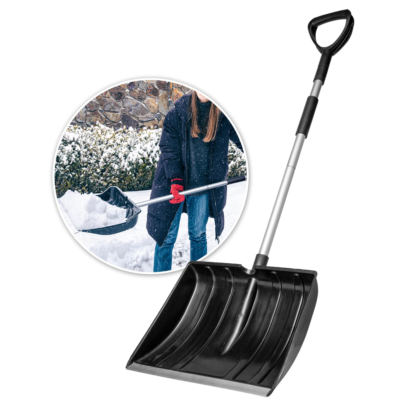 Photo 1 of OCGIG Snow Shovel for Driveway Car Garage Home Snow Removal, Heavy Duty 48inch Long Large Capacity Portable Folding Snow Shovel with D-Grip Handle Aluminum Strip for Garden Car Camping Outdoor