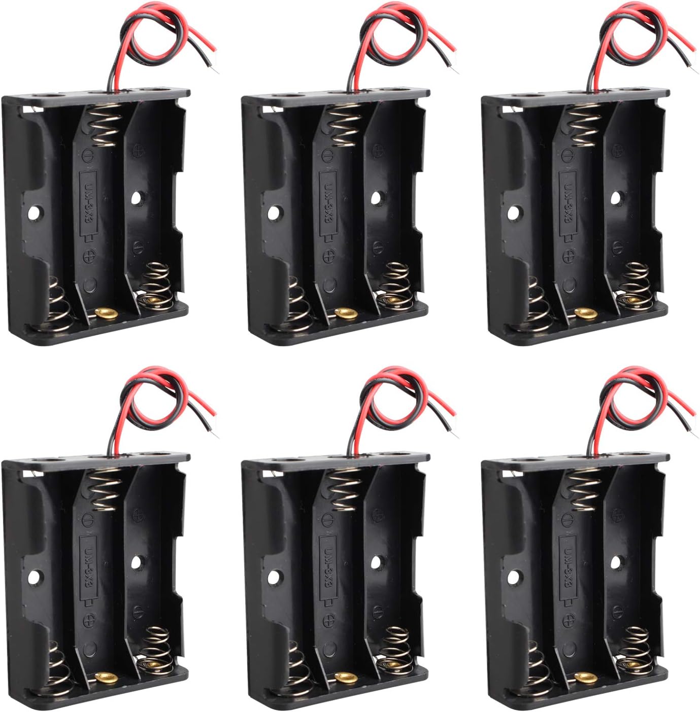 HALJIA 6Pcs 4.5V AA 3 x 1.5V Plastic Battery Holder Case Battery Storage Box with Wire Leads, 5.75 x 4.65 x 1.5cm