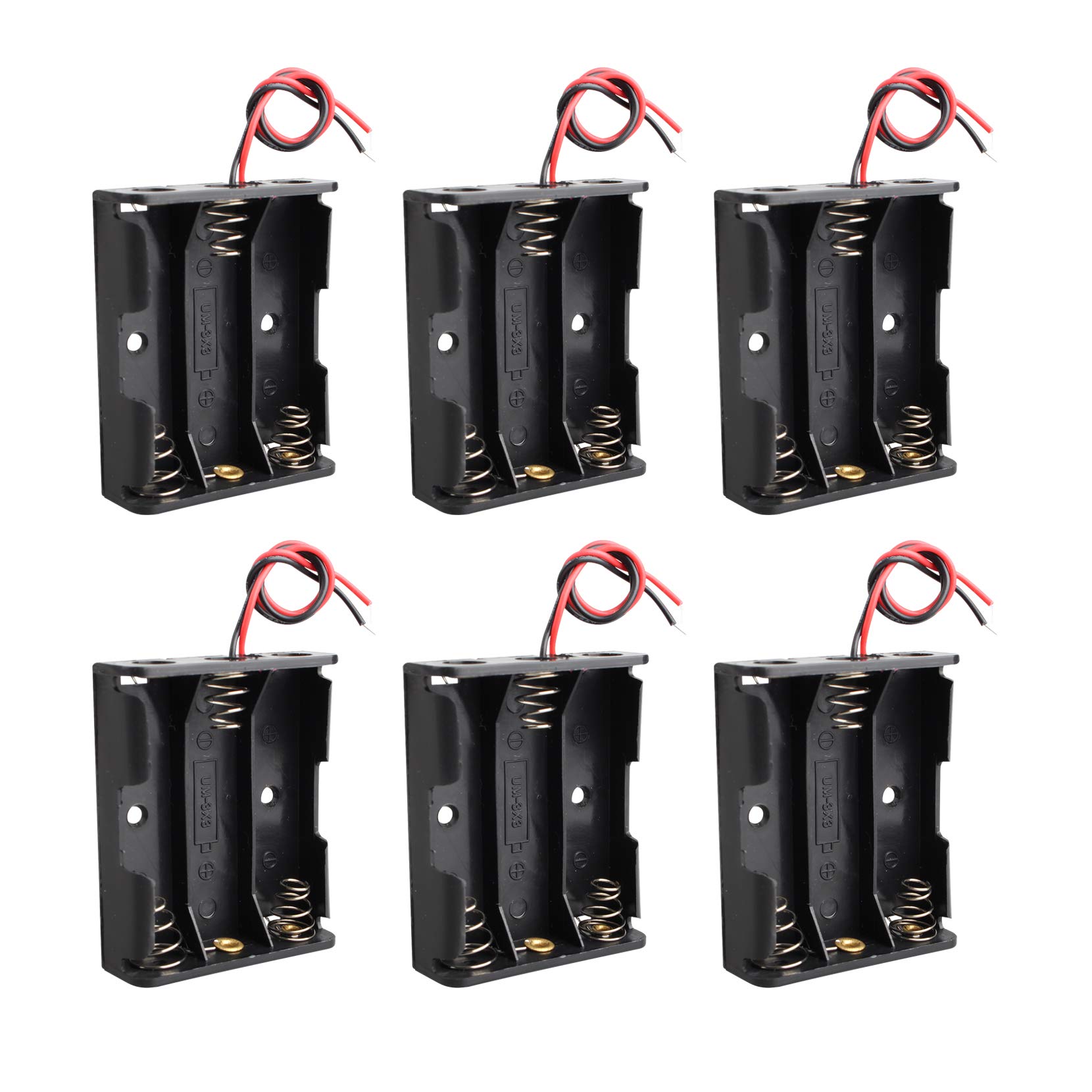 HALJIA 6Pcs 4.5V AA 3 x 1.5V Plastic Battery Holder Case Battery Storage Box with Wire Leads