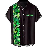 YBHUO Men's St Patrick's Day Shirt Shamrock Print Bowling Short Sleeve Hawaiian Casual Button Down Holiday Shirts