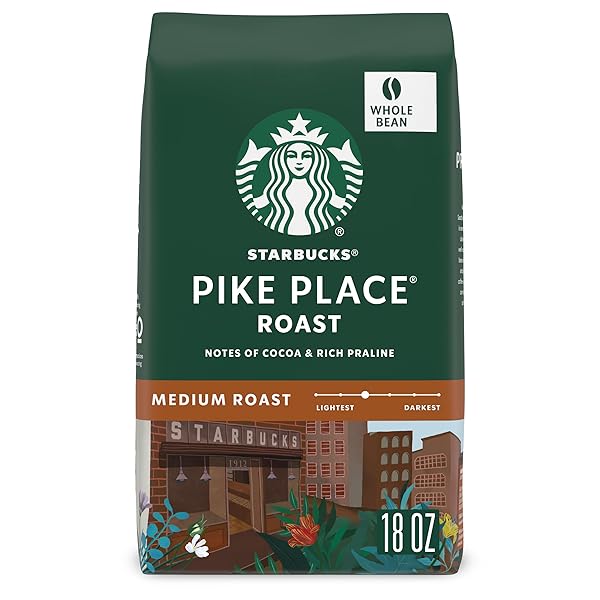 STARBUCKS WHOLE BEAN COFFEE, MEDIUM ROAST COFFEE, PIKE PLACE ROAST, 100% ARABICA, 1 BAG (18 OZ)