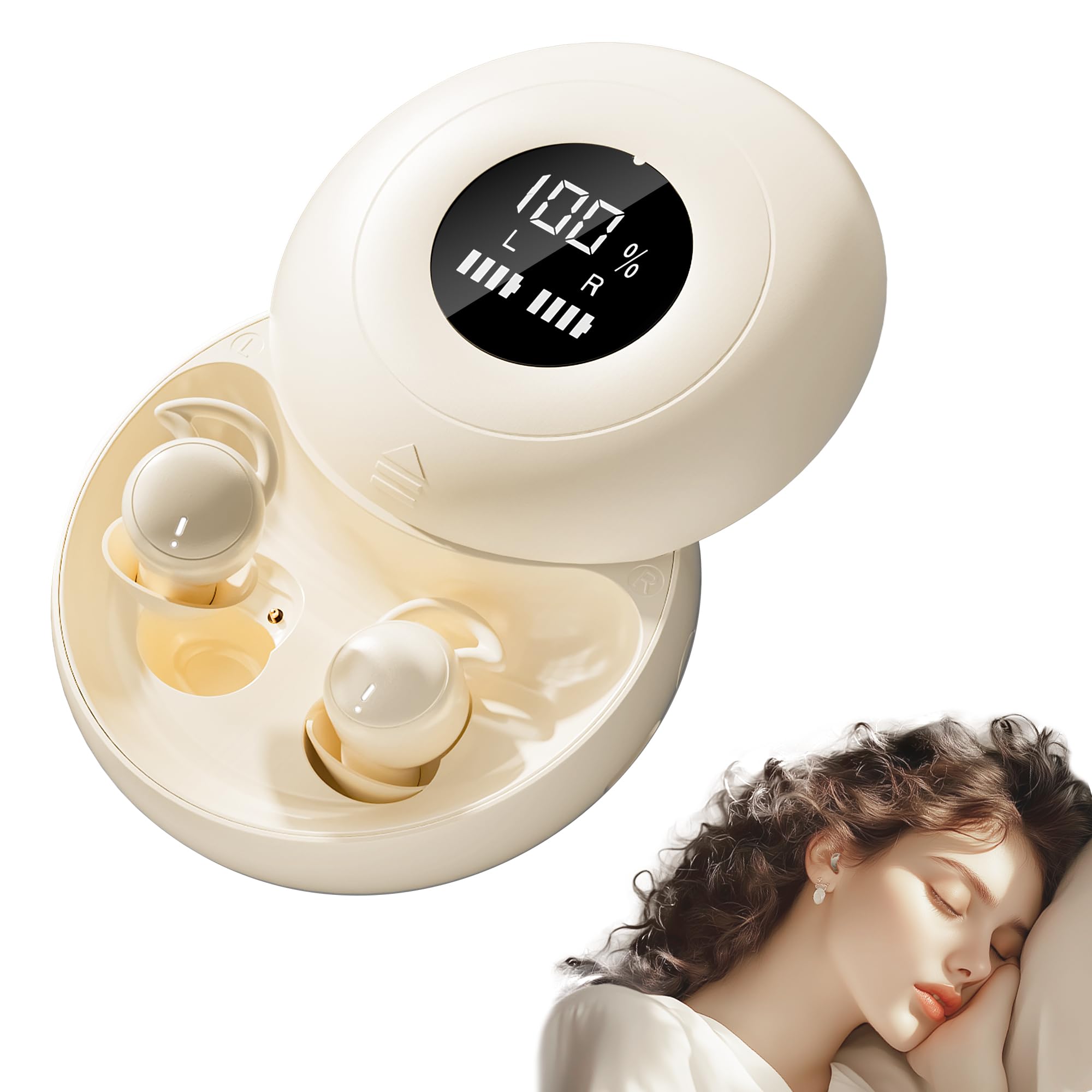 Photo 1 of sunvito Sleep Earbuds for Side Sleepers, Mini Invisible Wireless Bluetooth 5.4 Micro Sleep Headphones, Hidden Earbuds with LED Screen for Small Ears Sleeping, Exercise, Working, Hiking (Beige)