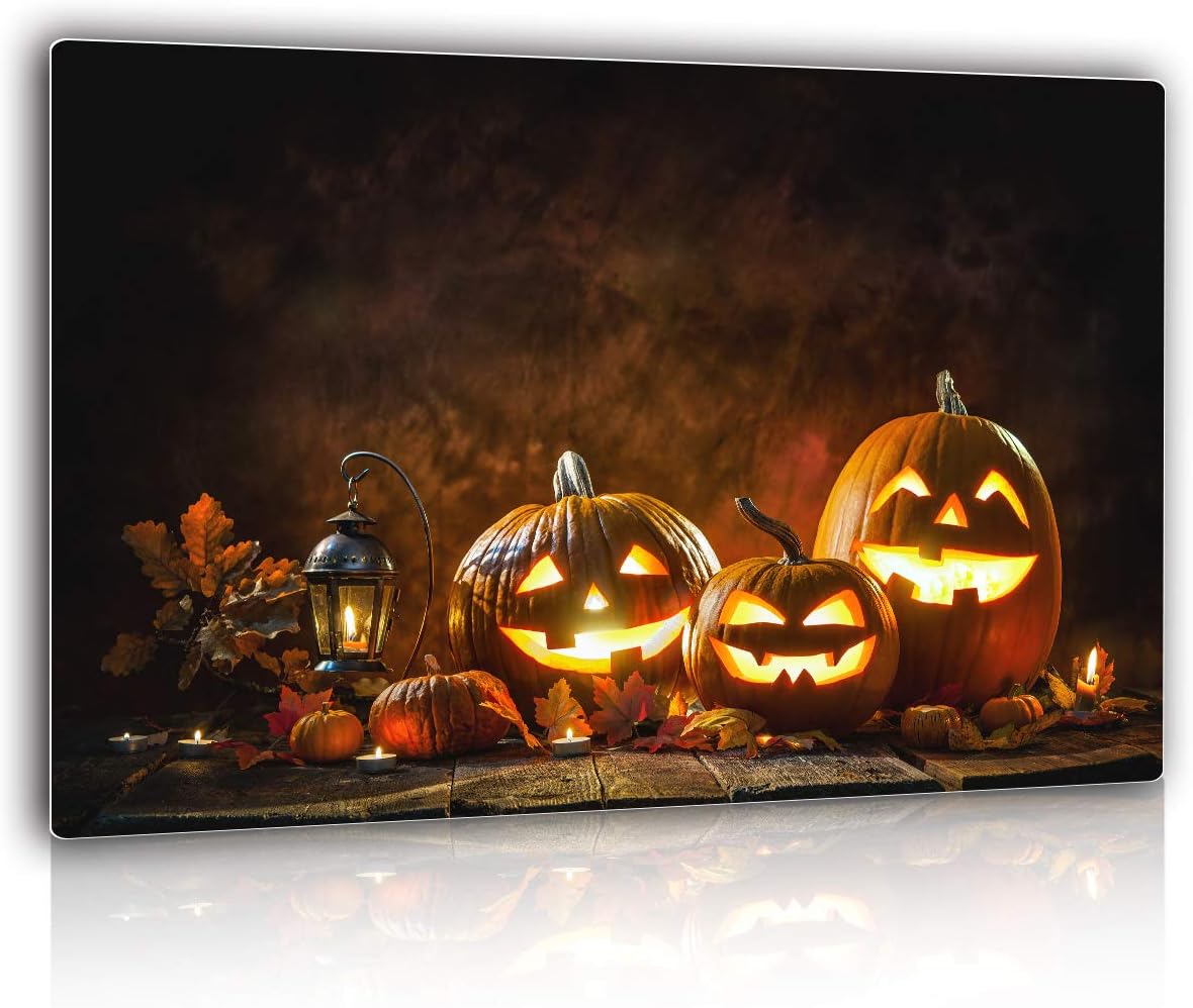 ZOOMCREATIVE Wall Art for Home Decoration Eco-Friendly HD Aluminum Metal Print Halloween Pumpkin Wall Decor 16x24” Easy to Hang for European Minimalist Style Bedroom Living Room