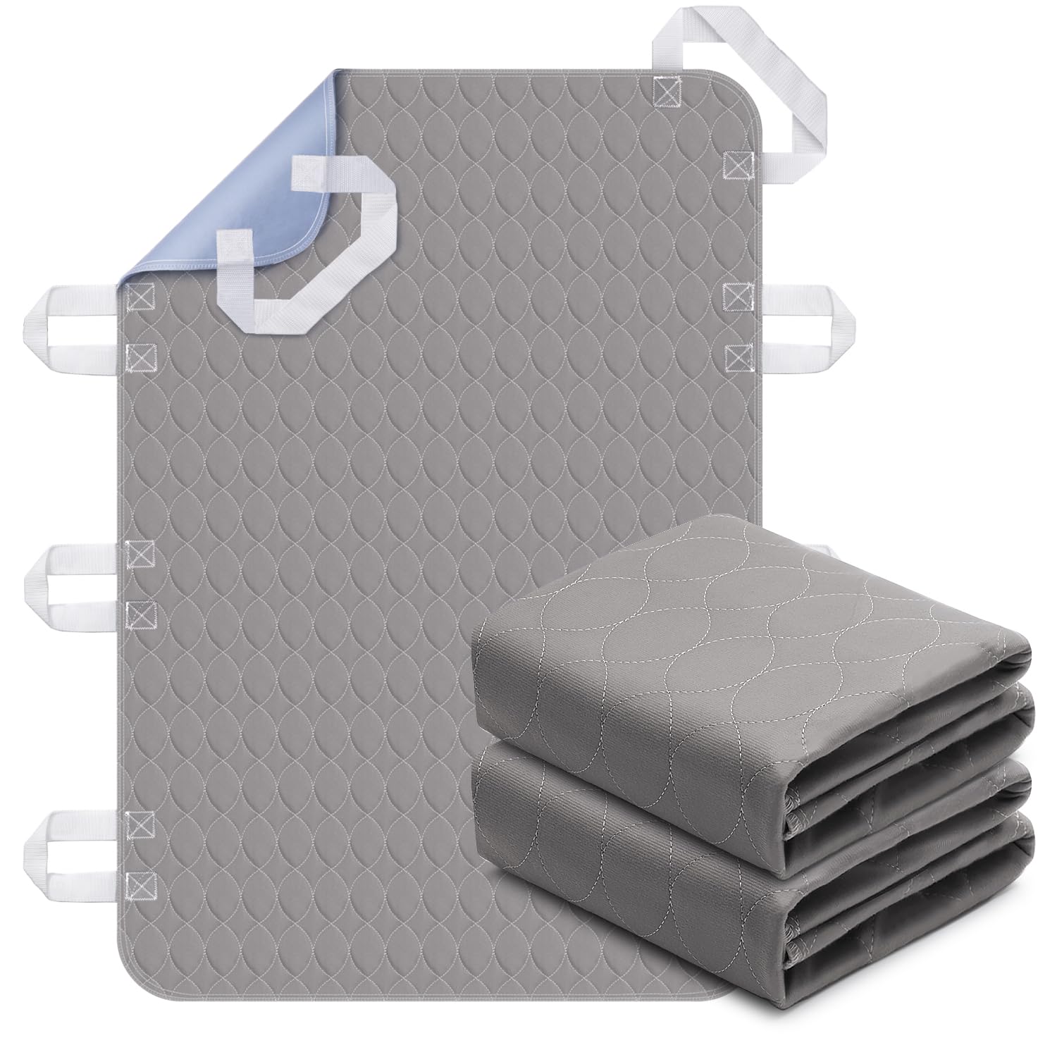 Photo 1 of 2 Pack Positioning Bed Pad with Handles, 8 Sturdy Handle Washable Bed Pads for Incontinence, Waterproof, Reusable Underpads for Elderly Hospital Home Care, Grey, 36”×52”