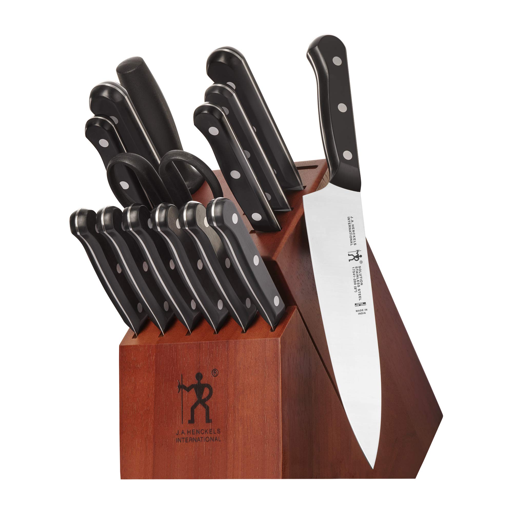 Photo 1 of ***MINOR DAMAGE***
HENCKELS Solution Razor-Sharp 15-pc Knife Set, Chef Knife, Bread Knife, Steak Knife, German Engineered Informed by 100+ Years of Mastery, Black/Stainless Steel