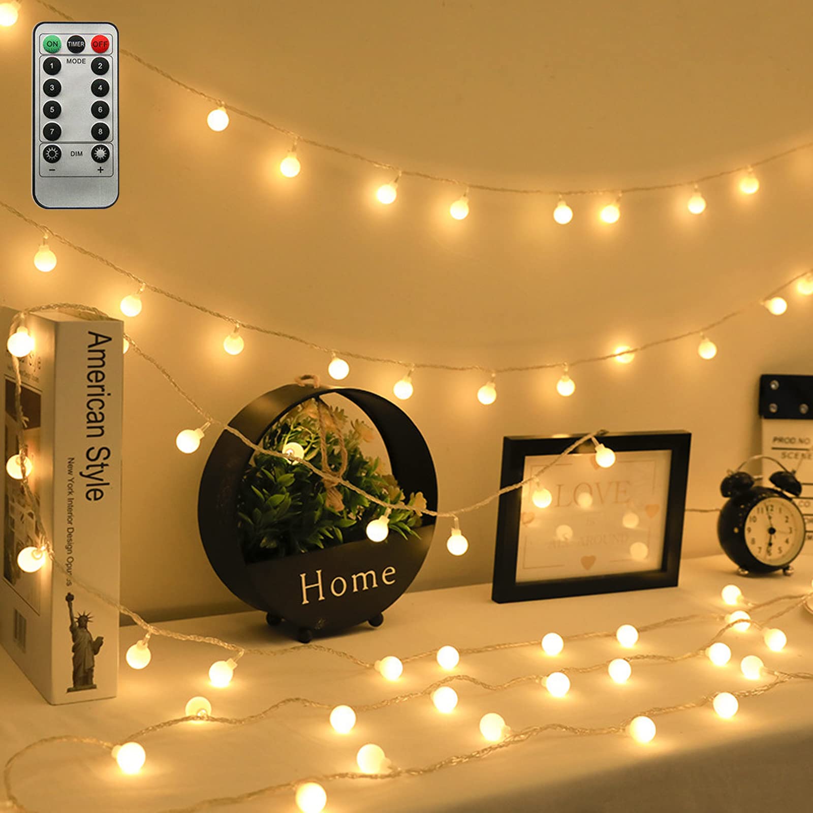 Photo 1 of ZIMINGU LED Ball String Lights, 19.6FT 40LEDs Globe Waterproof Fairy String Lights with Remote Control USB Powered, Decorations for Indoor Party Wedding Christmas Tree Patio Balcony, Warm White