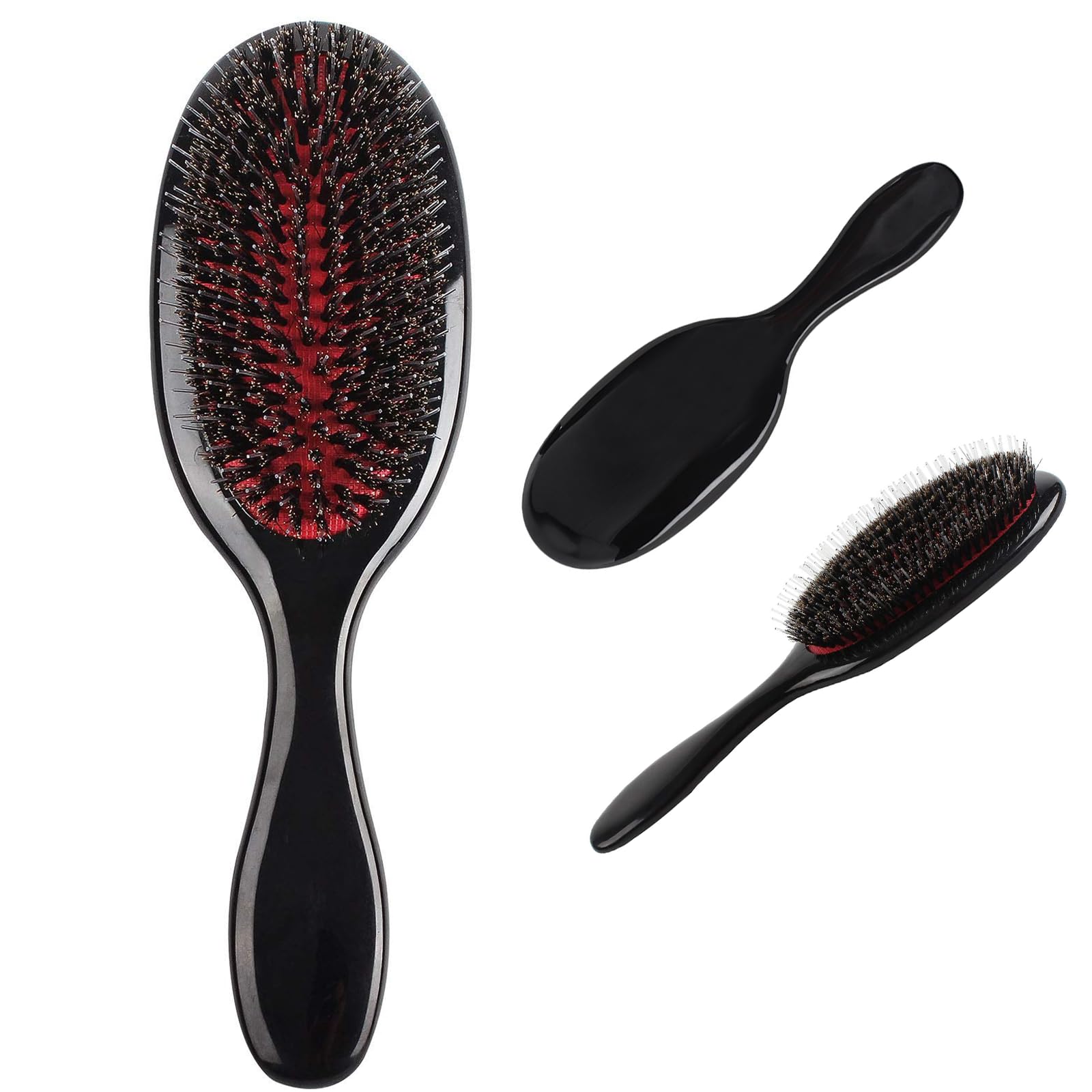 VinBee Paddle Brush - Hair Detangling Brush Perfect for Extensions,Long,Wet & Dry, Thick & Curly Hair - Dual Bristles Anti-Static - Gentle Combing to Reduce Breakage-Soft Boar Bristle Hairbrush Black