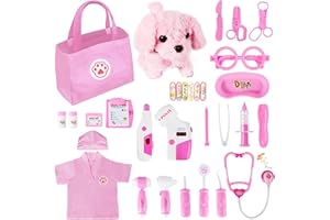 FAXCITY Toy Doctor Kit for Girls, Vet Play Set, Medical Kits Dress Up Pretend Play with Dog Toy, Gift for Kids Toddlers Ages 2-8 for Role Play