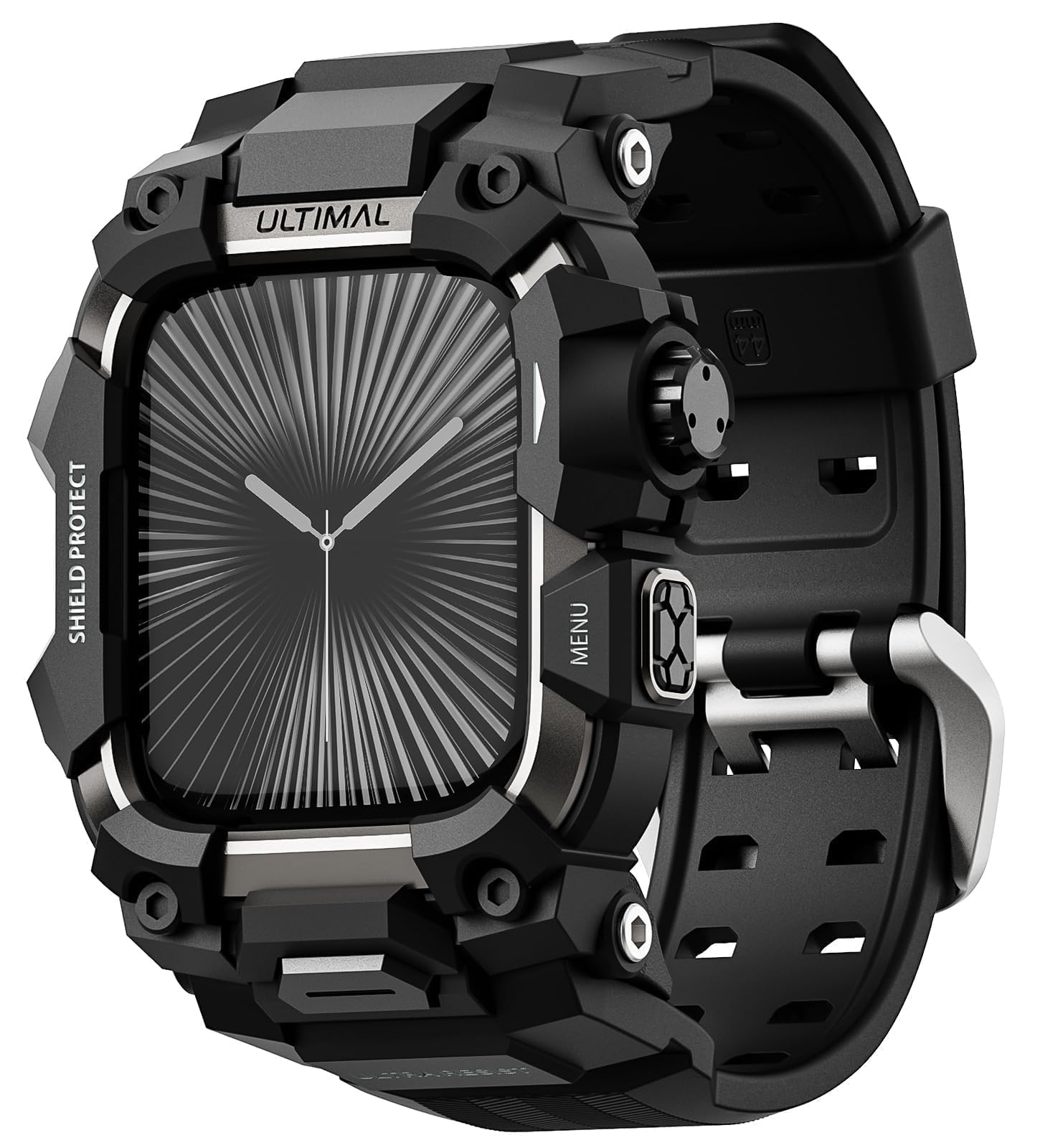 ULTIMAL Rugged Case with Band for Apple Watch Straps 46mm, Compatible with Apple Watch Series 11/10 Band, Enhanced Military Grade Shockproof Bumper Cover for iWatch Strap Men (46mm, Black)