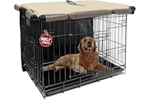 JOROAMP Dog Crate Cover 36 Inch, Pet Kennel Cover for Wire Large Dog Cage with1 2 3 Doors, Waterproof 600D Oxford Fabric Indoor/Outdoor Khaki (Only Cover)