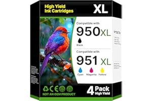 950XL 951XL Ink Cartridges Replacement for HP Printers (4 Pack, Black/Cyan/Yellow/Magenta) Compatible for HP 950 951 Ink Cart