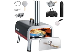 PIASGDE 13" Dual-Fuel Pizza Oven, Propane & Wood Fired Outdoor Pizza Oven, Stainless Steel Pizza Grill with Foldable Legs, Outdoor Pizza Oven