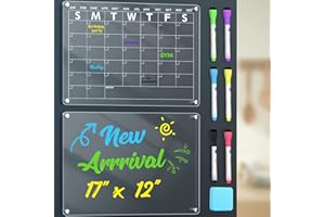 CGG CREATIVEGADGETS Magnetic Calendar for Fridge, Acrylic Dry Erase Calendar Board, 2 Set Clear Magnetic Refrigerator Calendar Monthly Planner & Memo, 6 Dry Erase Markers with 6 Colors(17"x12")