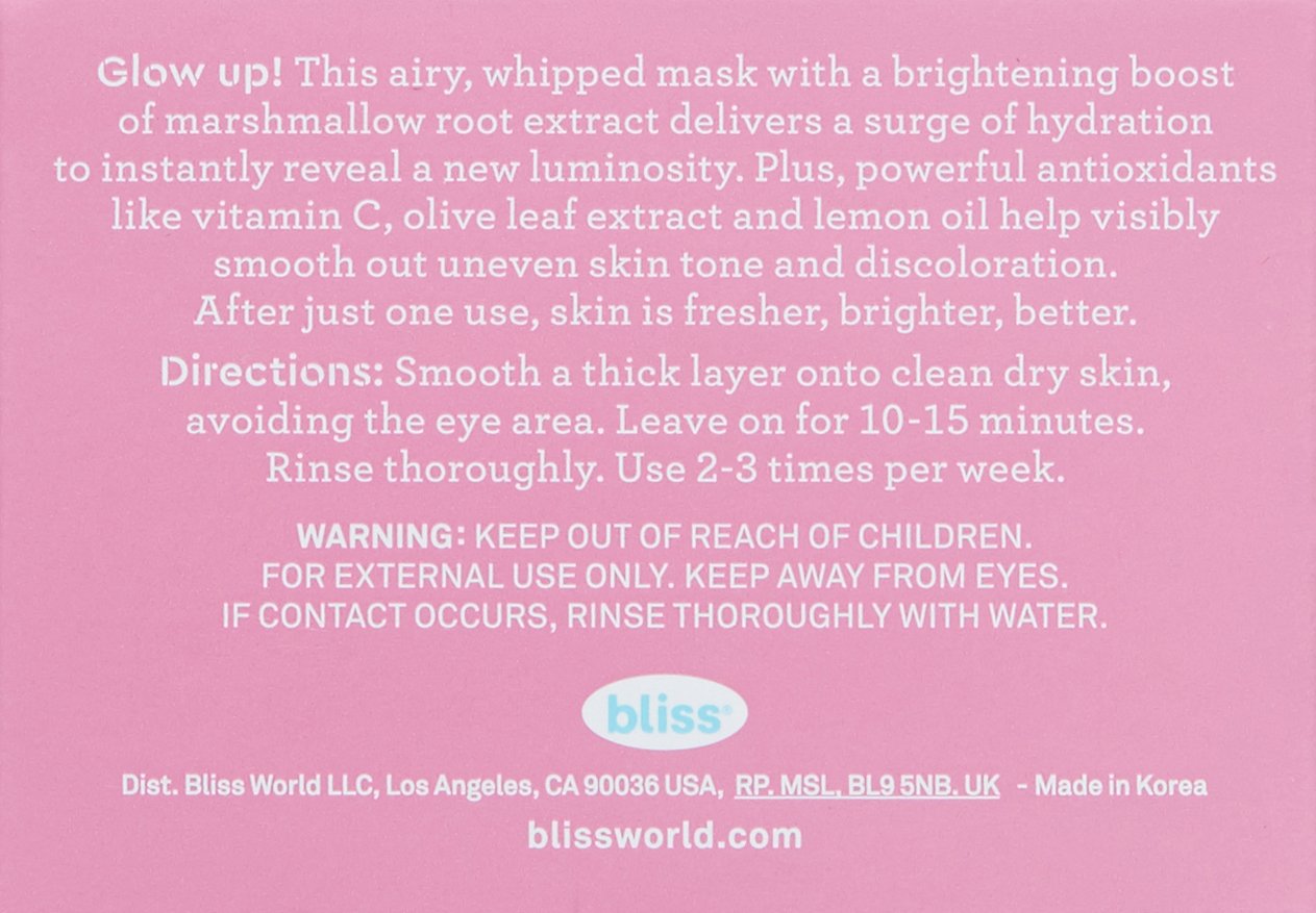 Amazon Com Bliss Mighty Marshmallow Face Mask Brightening Hydrating Face Mask Vegan Cruelty Free Paraben Free 1 7 Fl Oz Premium Beauty