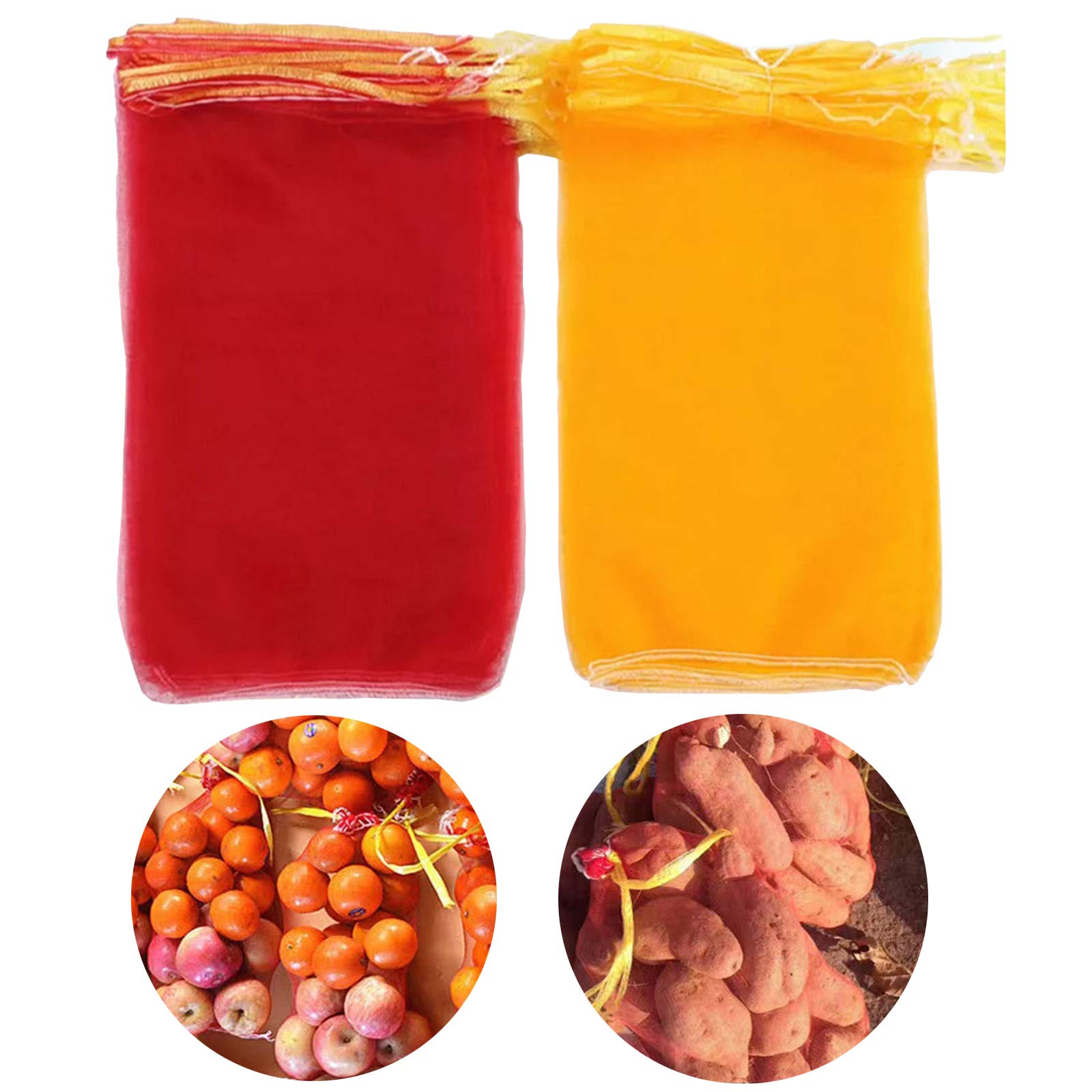 20 Pcs Potato Sack Set Versatile Potato Bags Storing Fruit And Vegetables Mesh Bag Highly Tear-Resistant With Drawstring, For Farms, Orchards, Fruits, Vegetables, Potatoes, Onions Etc—Yellow + Red