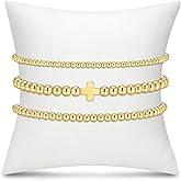 shownee Gold Beaded Bracelet for Women 14K Gold Plated Bracelets Gold Stretch Bead Ball Bracelets Hypoallergenic Stackable Bracelet Set