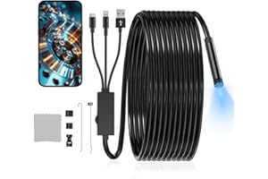 Endoscope Camera with Light, GinoCaco 1920P HD Borescope Inspection Camera, 16.4Ft Semi-Rigid Cord Scope Camera with 6 LED Lights, IP67 Waterproof Snake Camera for iPhone, Ipad, Android and Windows