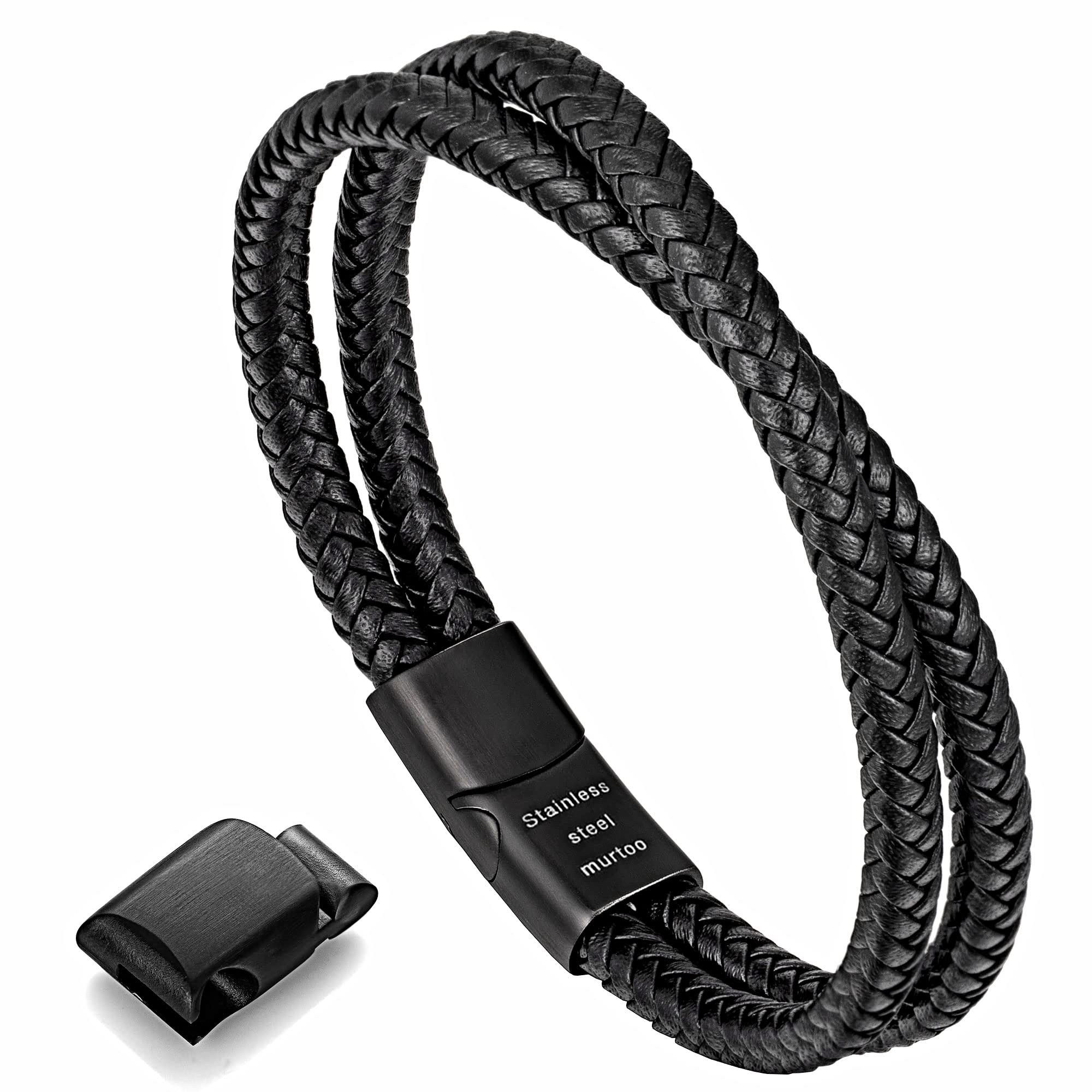 murtoo Mens Bracelet Leather Braided, Brown and Black Leather Bracelet for Men, 8.46", Leather