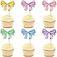 24 Pack Bow Cupcake Toppers Bowknot Pink Purple Blue Yellow Green Mulitycolor Cupcake Picks Bridal Baby Shower Cake Dessert Picks Decoration Baby Girl Birthday Wedding Party Supplies purple