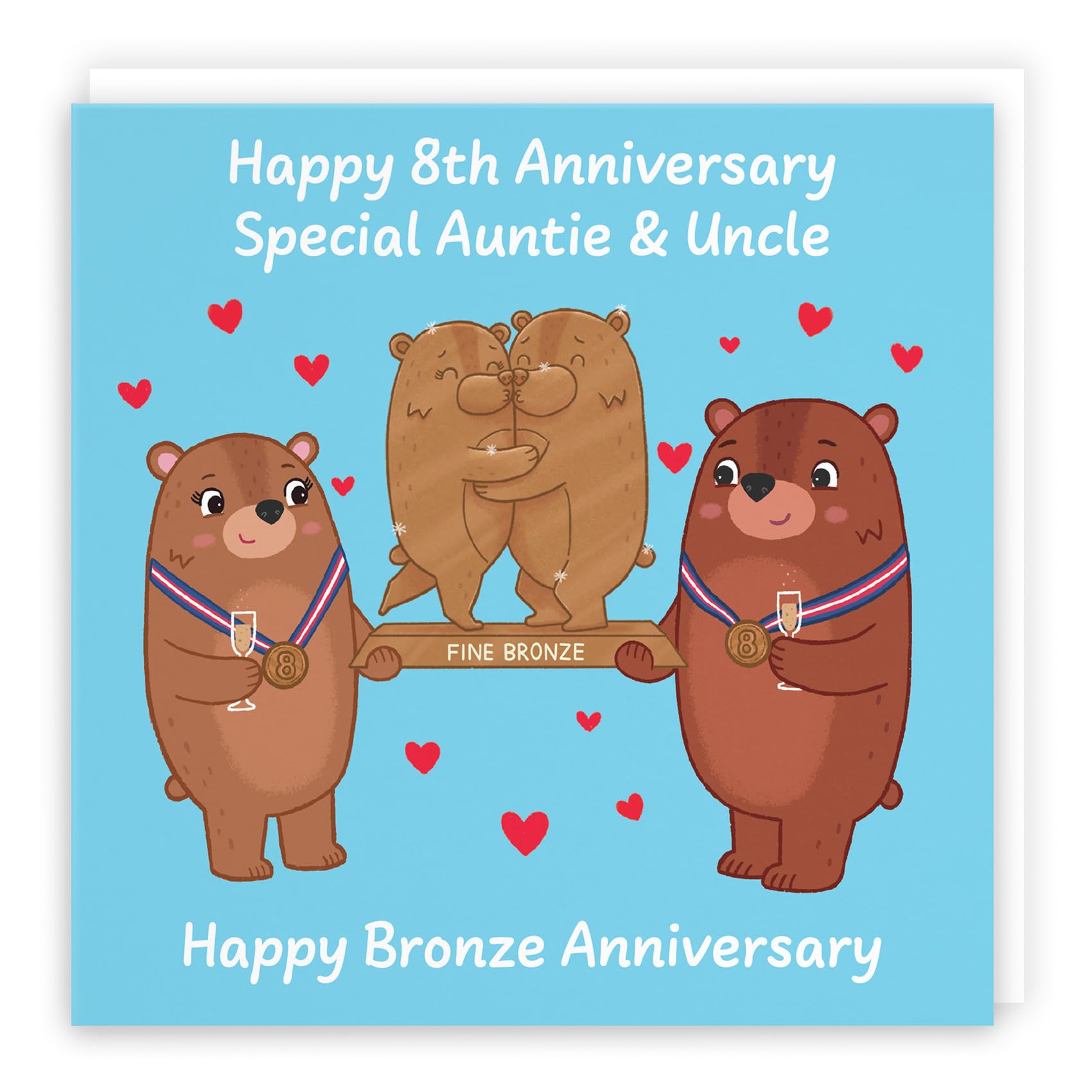 Hunts England - Auntie And Uncle 8th Anniversary Card - Bronze Anniversary - Eighth Anniversary - 8 Years - Cute Fun Bears Card - Love Story Collection