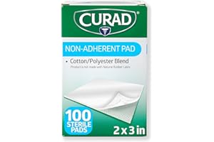 Curad Sterile Nonadherent Pad, Soft, Perforated, Absorbent, Cotton/Polyester, 2" x 3", Sterile, 100 pads