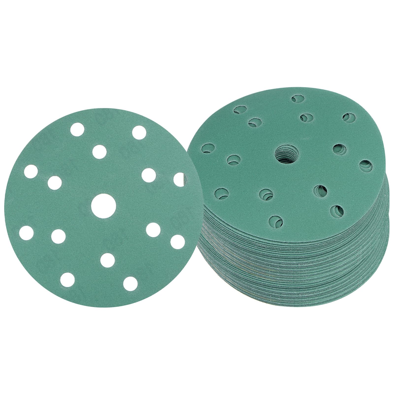 Kozelo 50pcs Green Film Sanding Discs - [6 Inch 180 Grits 15 Hole ] Round Aluminum Oxide Hook & Loop Wet Dry Sander Pads for Wood Metal Polishing Use| Zirconium Corundum Sandpaper