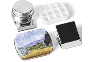QIANSHAN Portable Mini Tin Box,12-Well Empty Watercolor Palette,Small Paint Storage Travel Artist Outdoor Sketch Watercolor Kits with Magnetic Clip and Oil Pot.Wheat Field