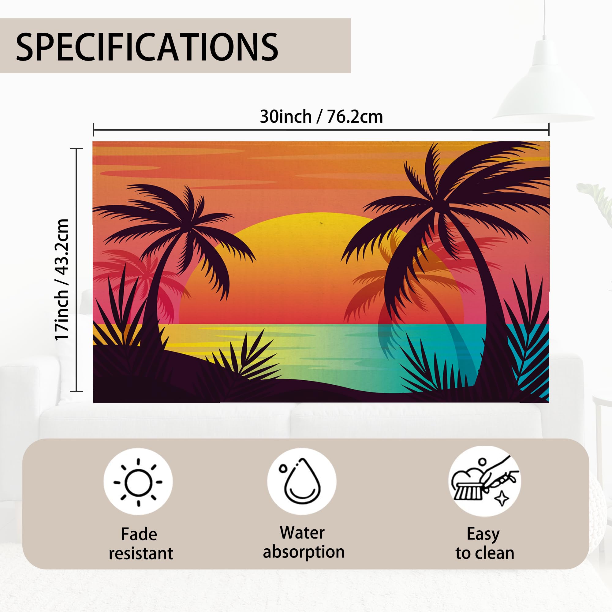 TUBAMQ Tropical Palm Tree Door Mat,17 x 30 Inch Sunset Welcome Doormat Decorative Home Floor Mat,Non Slip Rubber Water Absorption for Outdoor Indoor Entrance Decor - Image 2