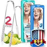 Tongue Scraper For Adults, [ 2 Pack ] Surgical Metal Tongue Scrappers with Travel Case, Flexible Stainless Steel Tounge Scrap