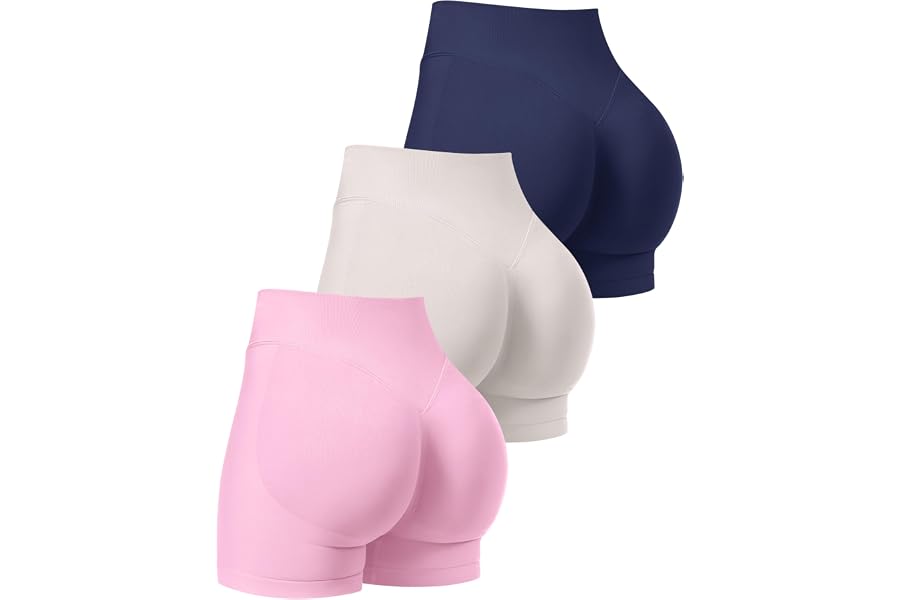 OLCHEE Womens 3Pk Gym Workout Shorts Seamless Scrunch Butt 2.6"/4.1"/6" | High Waisted Scrunch Butt Lifting, Tummy Control Bo