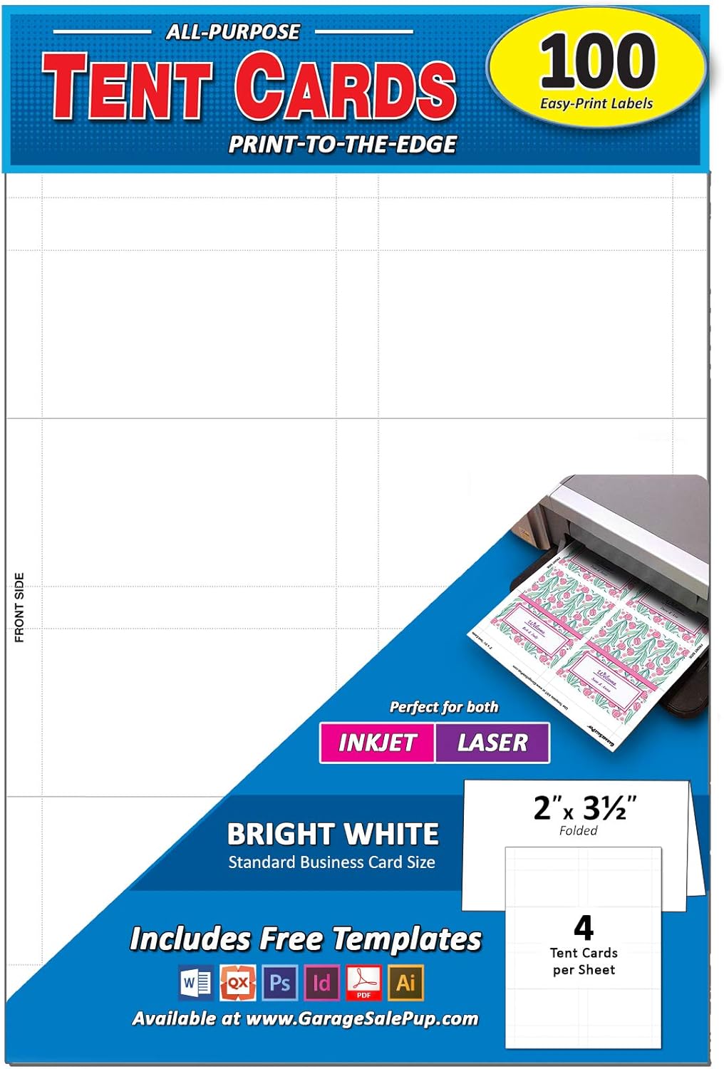 Amazon Com Pack Of 100 Small Tent Cards 2 X 3 5 Inches White Laser Inkjet Office Products