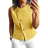 Tankaneo Women Denim Vest Tops Button Down Sleeveless Fitted Jean Tank Tops Trendy Casual Waistcoats