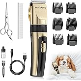 HEAPETS Dog Grooming Clippers, Low Noise, Electric Quiet, Adjustable Clipper Comb, Rechargeable Cordless Dog Hair Clippers for Dogs Cats Pets, Gold