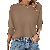 Womens Spring Tops 3/4 Sleeve Loose Fit Blouses Casual Shirts for Work Travel Beach S-XXL