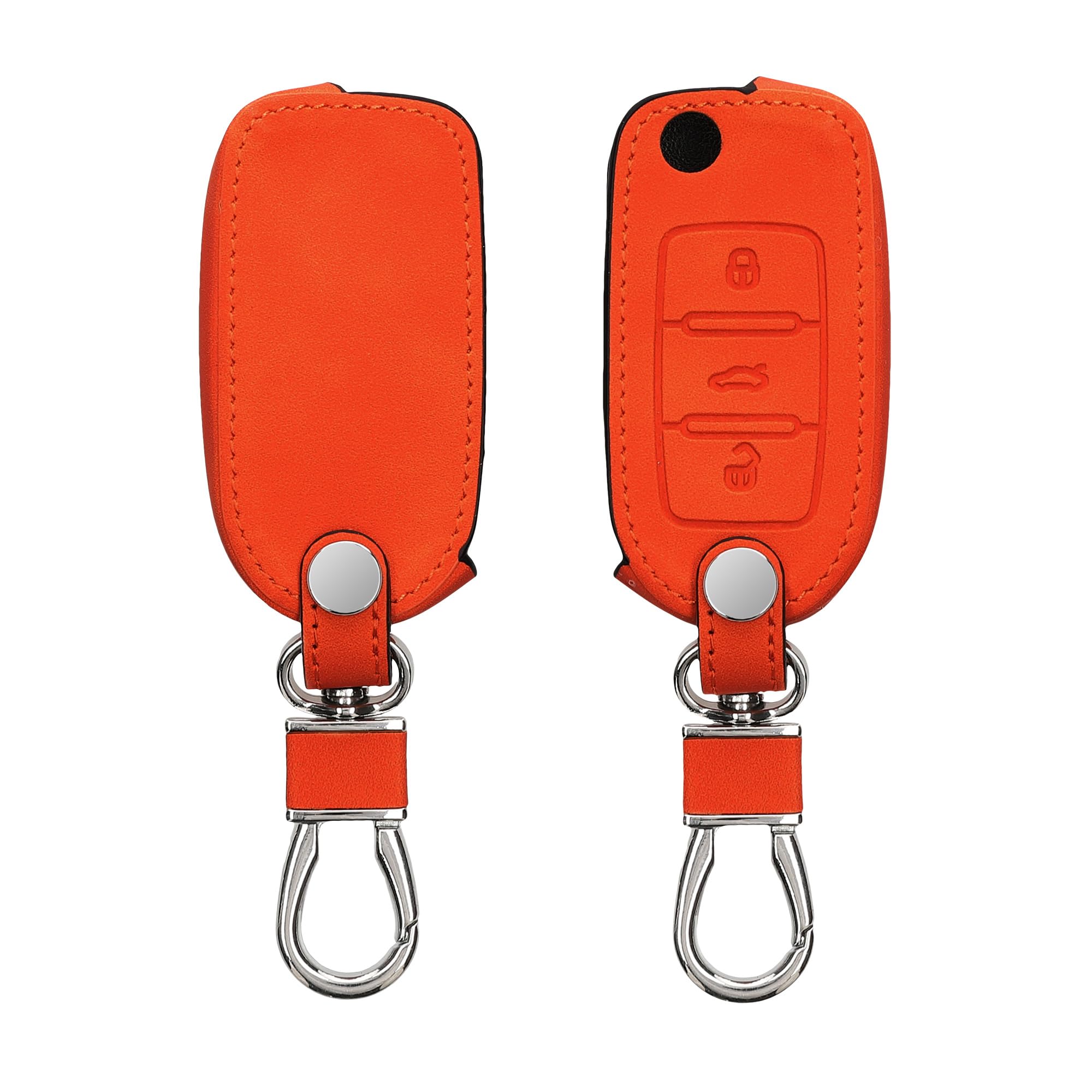 kwmobile Car Key Cover Compatible with VW Skoda SEAT 3 Button Car Key - Synthetic Nubuck Leather Fob Cover - Orange